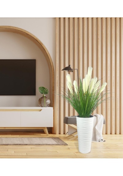 Yapay Çiçek Panpas Püskül Salon Bitkisi Beyaz Uzun Kumsal Vazoda 128 60cm