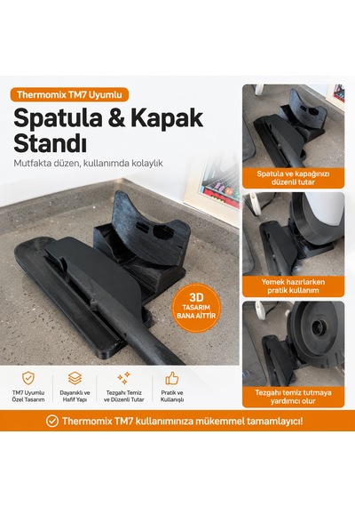 Thermomix Tm7 Uyumlu Spatula Ve Kapak Standı Mutfak Tezgahı Organizeri 3d Tasarım