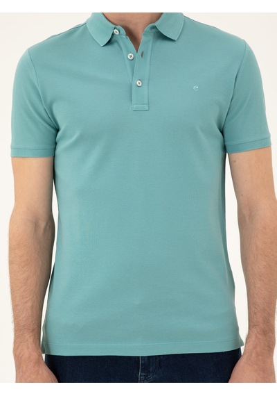 Mint Melanj Slim Fit Polo Yaka Merserize T-shirt Yeşil