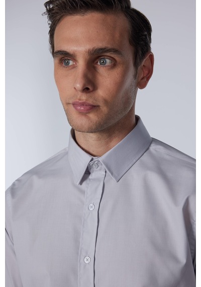 Tudors Slim Fit Uzun Kollu Pamuklu Kolay Ütü Gri Erkek Gömlek-29713-gri Gri