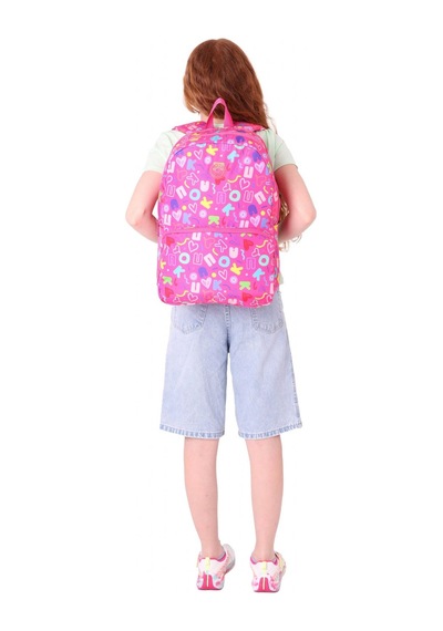 Kaukko Kız Çocuk Kalp Ve Kaukko Baskılı Pembe Okul Çantası - Üç Bölmeli - K1783 Pembe