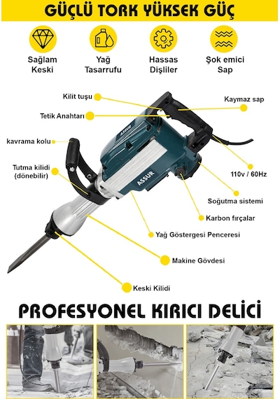 Assur ASR513 1800W 16 KG Darbeli Kırıcı Delici Hilti Mavi Assur ASR513 1800W 16 KG Darbeli Kırıcı Delici Hilti Mavi