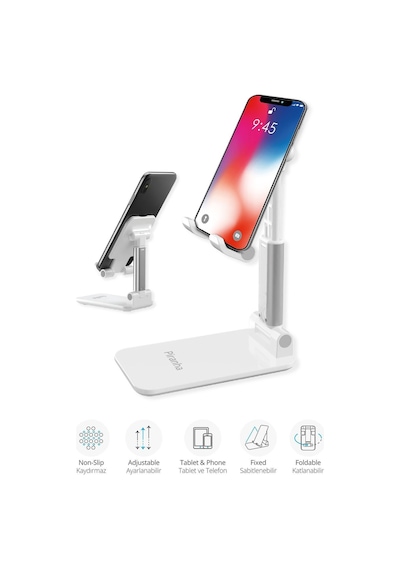 5440 Masaüstü Telefon - Tablet Standı / Katlanabilir / Sabitlenebilir / Kaydırmaz / Ayarlanabilir Beyaz