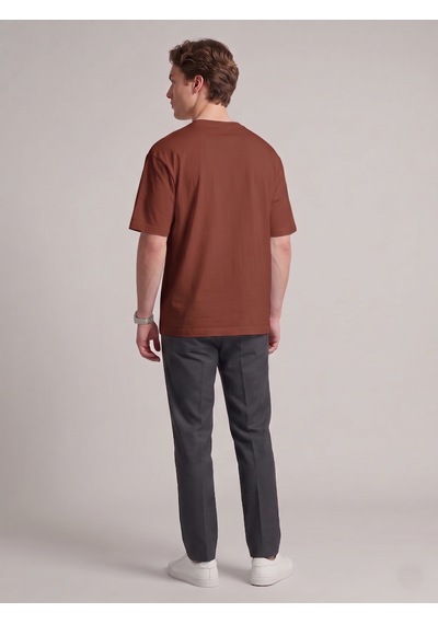 Smalltouch Unisex Oversize Yumuşak Dokulu Basic Bisiklet Yaka Tişört Kahverengi