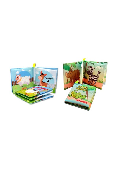 2 Kitap Tox Ingilizce Çiftlik Hayvanları ve Safari Hayvanları Kumaş