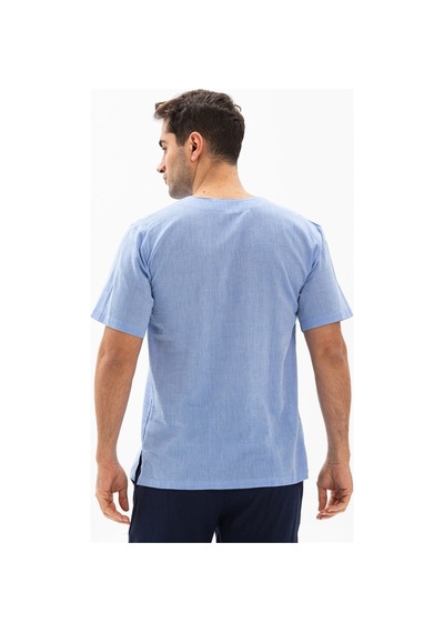 Büyük Beden Kısa Kol Şile Bezi Bisiklet Yaka Erkek Tshirt Mavi 30