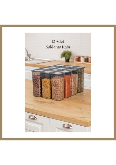 Bezos 12'li Kavanoz Seti & Saklama Kabı & Erzak Kabı 12x1900 Ml 20 Lı Etiket Hediyeli 22 Çok Renkli