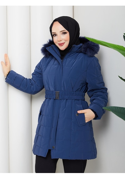 Eslemnur Nova Kumaş Şişme Mont 85cm Mavi