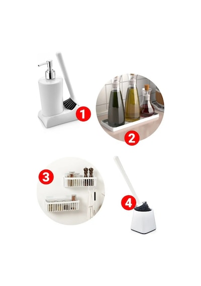 Buççin Online Mağaza Banyo Mutfak Sabunluk Organizer Fırça Set 4lü Silikon Beyaz Çok Renkli
