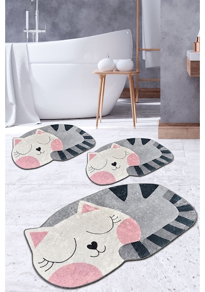 Chilai Home Big Cat 3'lü Set Banyo Halısı Djt Beyaz