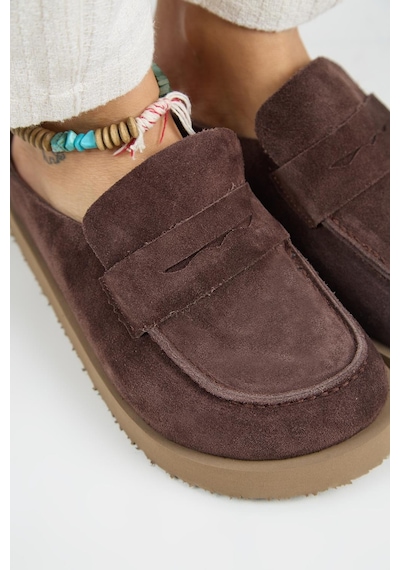 Manijero Ziva Kadın Hakiki Deri Loafer Platform Açık Kahve Terlik Kahverengi