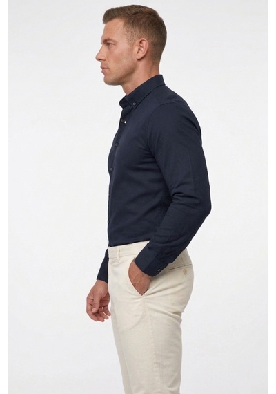Deepsea Lacivert Slim Fit Likralı Kolay Ütülenebilir Gizli Düğmeli Erkek Gömlek 2602614 Deepsea Lacivert Slim Fit Likralı Kolay Ütülenebilir Gizli Düğmeli Erkek Gömlek 2602614