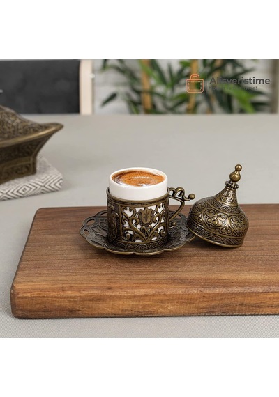 1 Adet Türk Yunan Arap Kahvesi Espresso Fincan Tabağı Lale Antik Yeşil Diğer