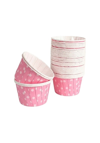 Kağıt Muffin Kek Kapsülü Shrinkli Açık Pembe Puantiyeli 50 Adet Kağıt Pembe Diğer