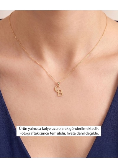 Monogram İki Harfli 14 Ayar Altın Kolye Ucu
