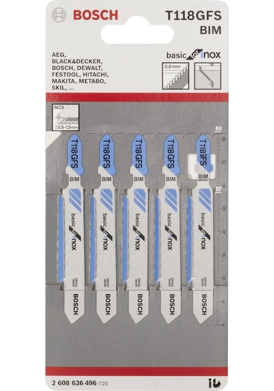 Bosch - Ekonomik Seri Inox Paslanmaz Çelik İçin T 118 Gfs Dekupaj Testeresi Bıçağı - 5'li Paket 2608636496