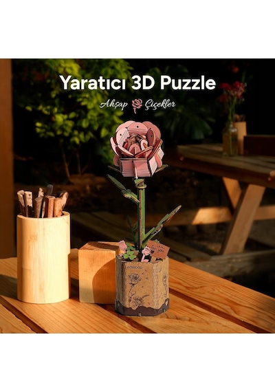Rowood Tw051 Karanfil Çiçeği Pink Carnation Dıy Minyatür Maket Model Seti Ahşap 3d Wooden Puzzle Model Kit Ahşap Maket Dekoratif Hobi Seti