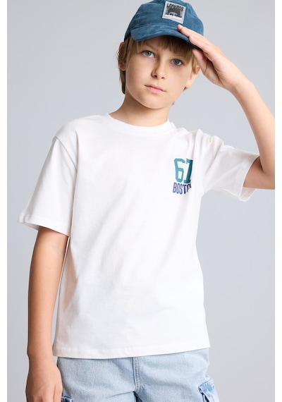 Defacto Oversize Fit Bisiklet Yaka Baskılı Kısa Kollu Tişört Erkek Çocuk I6729a826hswt32 Beyaz-wt32