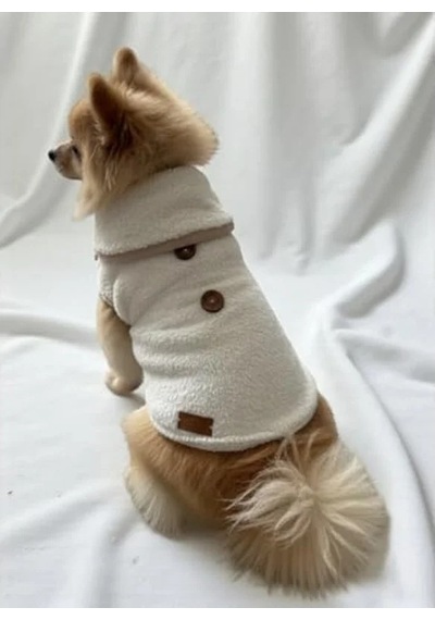 2AS Bej Kışlık Peluş Köpek Yeleği, Sıcak Tutan Yumuşak Polar Kıyafet Açık Gri