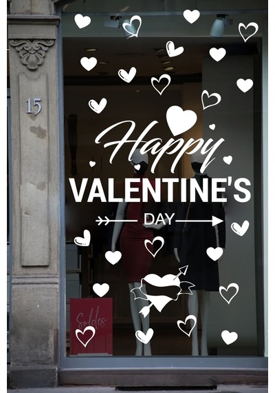 Happy Valentine's Day Sevgililer Günü Sticker Kalp, Love, I Love You Cam, Duvar Sticker Etiket Seti-4 Renkli