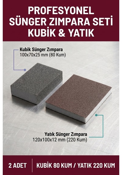 Sünger Zımpara Seti 80 Kum Kubik Ve 220 Kum Yatık El Zımparası 2 Adet