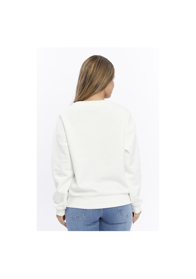 Kadife Ayıcıklar Desenli Şardonlu İçi Polarlı Ekru Regular Fit Bisiklet Yaka Kadın Sweatshirt Ekru