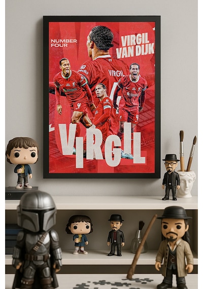 Virgil Van Dijk Siyah Ahşap Çerçeveli Poster, Dekoratif Spor Duvar Tablosu