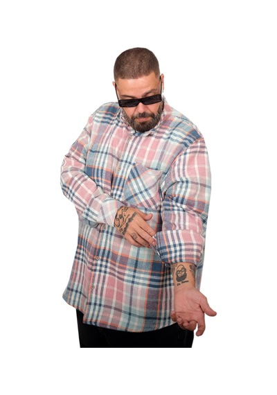 Mode Xl Büyük Beden Erkek Oduncu Gömlek 25394 Pembe Pembe