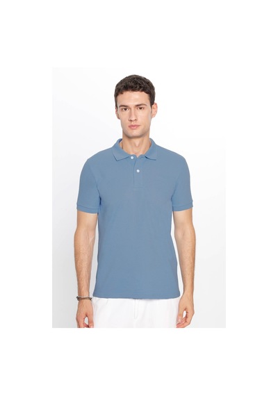 Tudors Erkek Slim Fit Dar Kesim Pamuklu Yumuşak Dokulu Serin Tutan Kumaş Düz Pike Mavi Polo Yaka Tişört-33698 Mavi