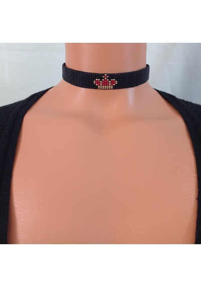 kum boncuk dokuma taç choker Gri