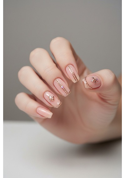 12'li Havyar Nail Art Charm Boncukları - Nail Art Çarm Süs Taşı - Protez Tırnak Süsü Rosa Gold