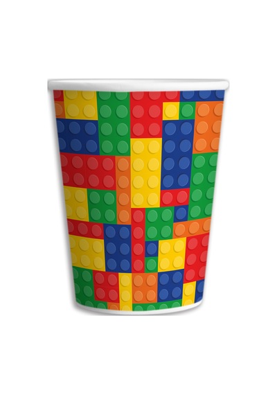 2 Paket 8 Oz Karton Bardak Renkli Bloklar Temalı 8'li - Parti Bardağı