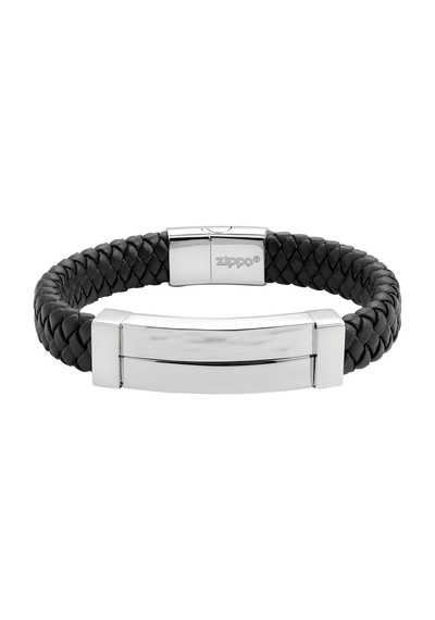 Zippo Braided Leather Long Bar Bracelet 20cm