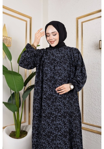 Nevayla Moda Robalı Desenli Viskon Elbise - Gri / E0126 Gri
