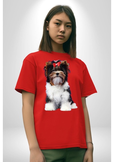 Biewer Yorshire Terrier Pamuklu Bisiklet Yaka Unisex Oversize Boyfriend Dijital Baskılı Kırmızı T-shirt Kırmızı Biewer Yorshire Terrier Pamuklu Bisiklet Yaka Unisex Oversize Boyfriend Dijital Baskılı Kırmızı T-shirt Kırmızı