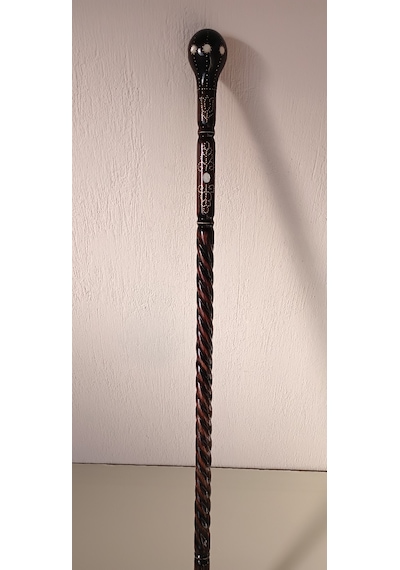 Ahşap Baston Kt-01 Topuz Başlı Gürgen Oyma, Tel İşlemeli Baston