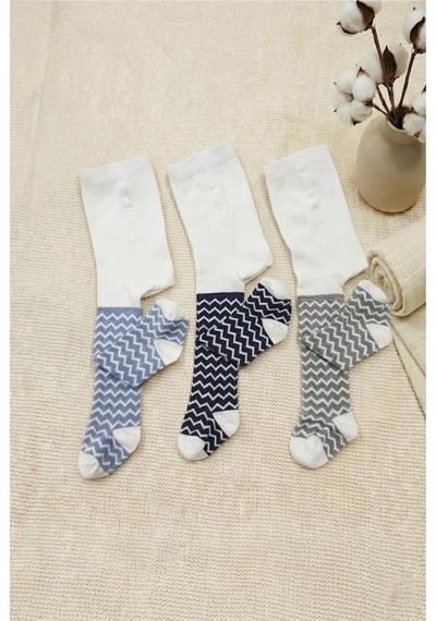 Cocole Socks Erkek Bebek Külotlu Çorabı 3'lü Set Pamuklu Zigzag 0-24 Ay Çok Renkli