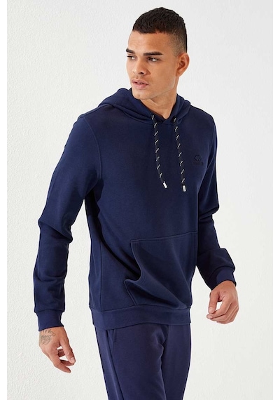 Tommy Life İndigo Kanguru Cep Standart Kalıp Kapüşonlu Erkek Sweatshirt - 87872 Indıgo