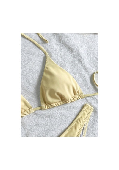 Bella Notte Sarı Desenli 3 Parça Plaj Kombini Bikini Takımı Ve Pareo