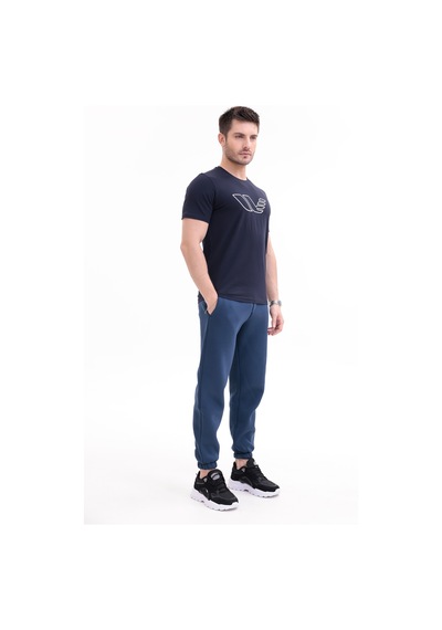 Rowinger 30/1 Süprem Kumaş Bisiklet Yaka Logo Baskılı Kısa Kollu Erkek Tişört Navyblue