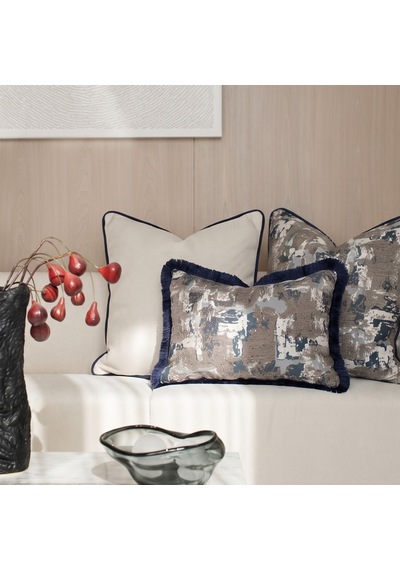 "stone & Monaco" Dokulu Kırlent Kılıfı Seti Lacivert - Kahverengi