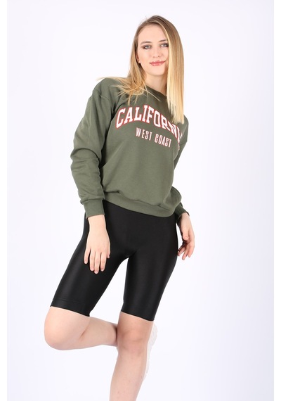 Madmext Mad Girls Haki Bisiklet Yaka Kadın Sweatshirt Mg789 Haki