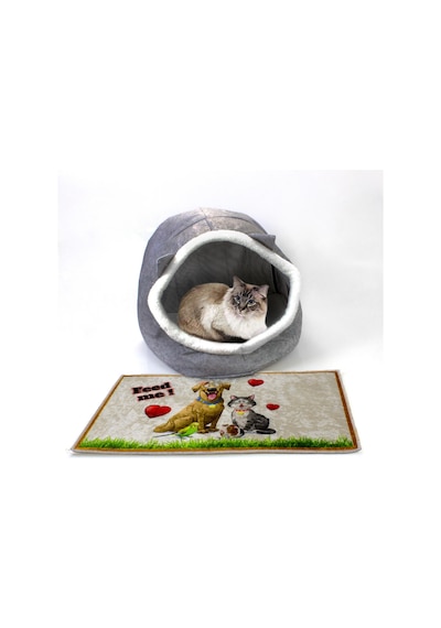 Alas Keçe Kedi Ve Köpek Evi Yatağı Gri Paspas Hediyeli