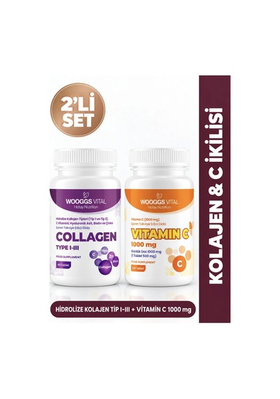 Hotay Nutrition Wooggs Vital Hidrolize Kollajen Tip 1-3 Hyaluronik Asit Biotin 60 Tablet + Vitamin C 1000 Mg 120 Tabl