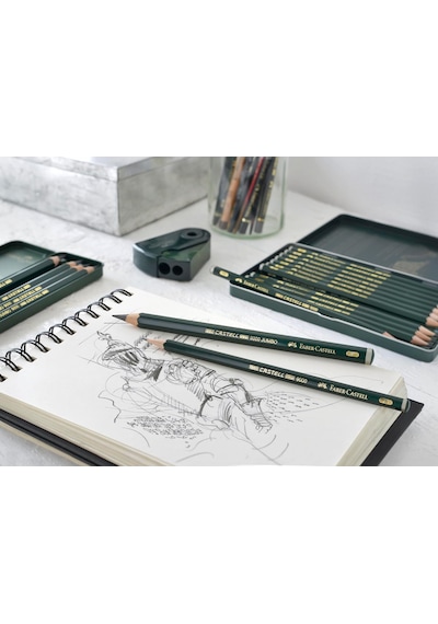 Faber-Castell 9000 Dereceli Kurşun Kalem Seti, 12’li (8B, 6B, 4B, 2B, B, HB, F, H, 2H, 3H, 4H, 5H), Naturel Siyah