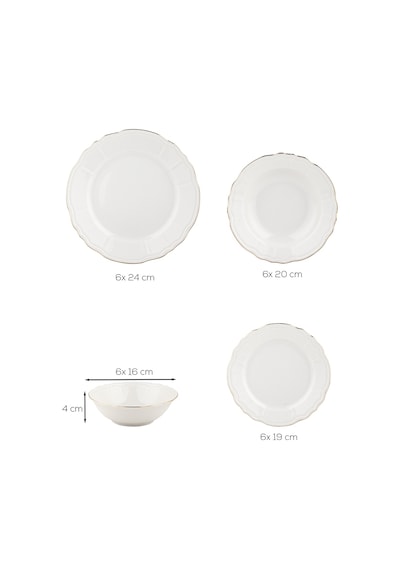 Porsima 4430 Tiffany Altın Yaldızlı Yemek Takımı 24 Parça 6 Kişilik Yemek Seti Beyaz