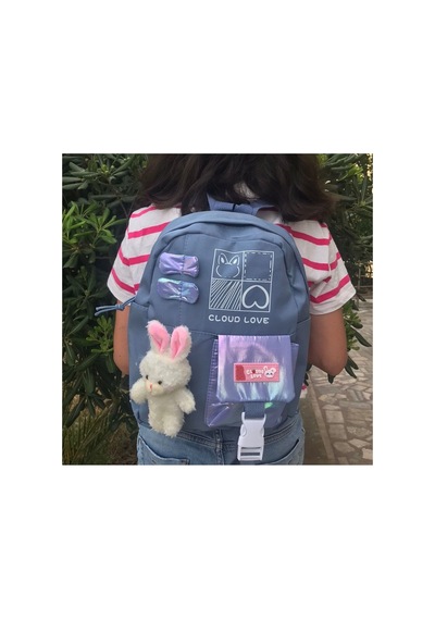 Kore Model Mini Oyuncaklı Sırt Çantası Mavi Çok Renkli