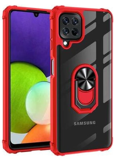Galaxy M32 Kılıf Şeffaf Kenarları Renkli Manyetik Yüzüklü Zırh Si