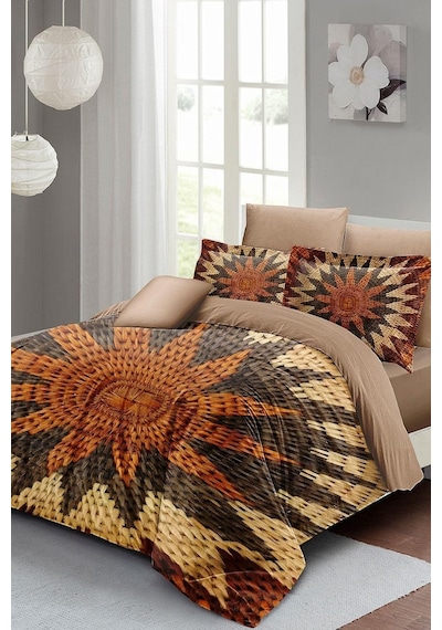 Wicker Flower Çift Kişilik Nevresim Takımı 3d Pamuk Saten, Kahverengi, Monohome2525 Çok Renkli