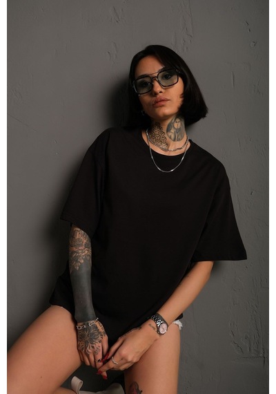 Technomonkey Unisex Siyah Oversize Yılan Baskılı T-shirt